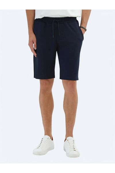 Kip Navy Blue Plain Knitted Jogging Fit Sports Bermuda