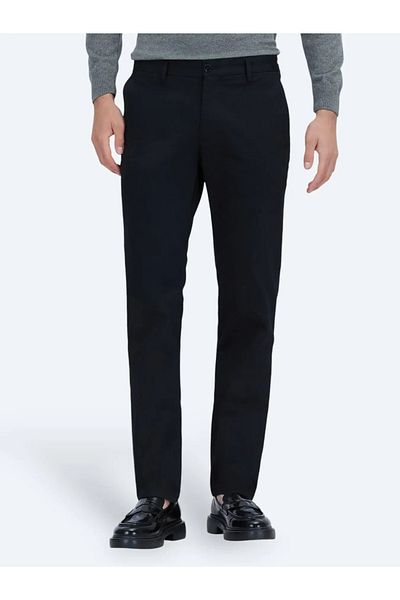 Kip Black Plain Weave Regular Fit Casual Cotton Blend Trousers