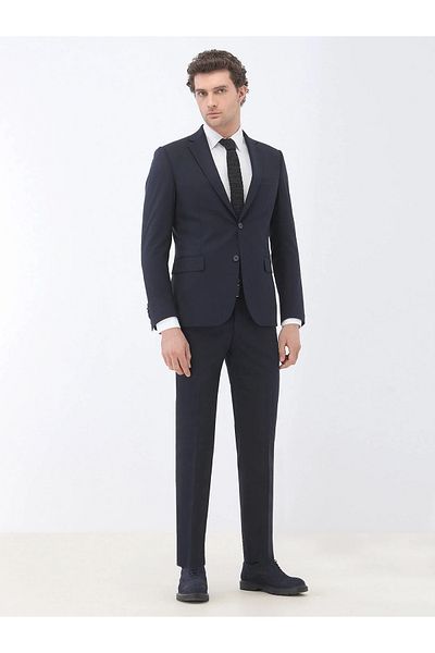 Kip Navy Blue Plain Wool Blended 4 Drop Suit