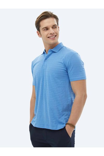 Kip Μπλουζάκι Polo Neck Blue Jacquard 100% βαμβάκι