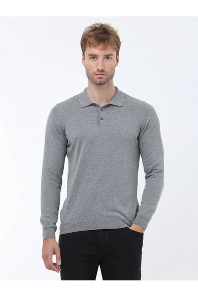 Kip Pulover din tricotaje din amestec de bumbac cu gât polo gri