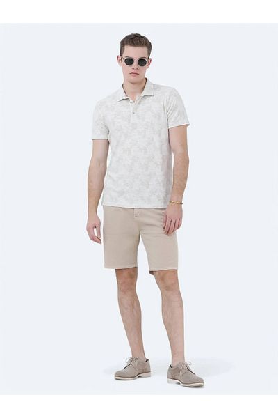 Kip Polo Neck Beige Printed Cotton Blend T-Shirt