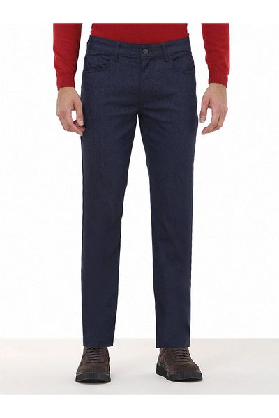Kip Casual Slim Fit Navy Blue Cotton Blended Trousers