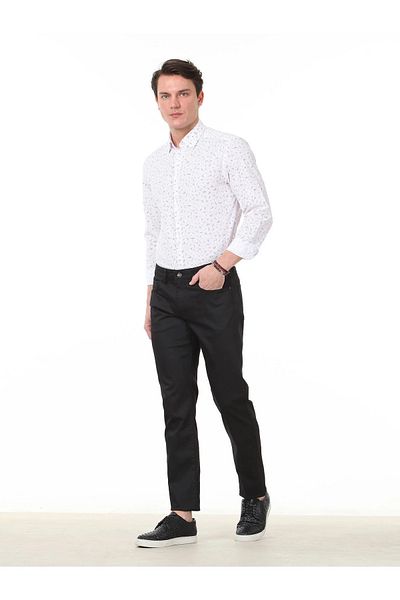 Kip Black Plain Woven Fitted Fit Casual Cotton Blended Trousers