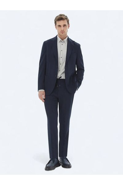 Kip Navy Blue Patterned Modern Fit Suit