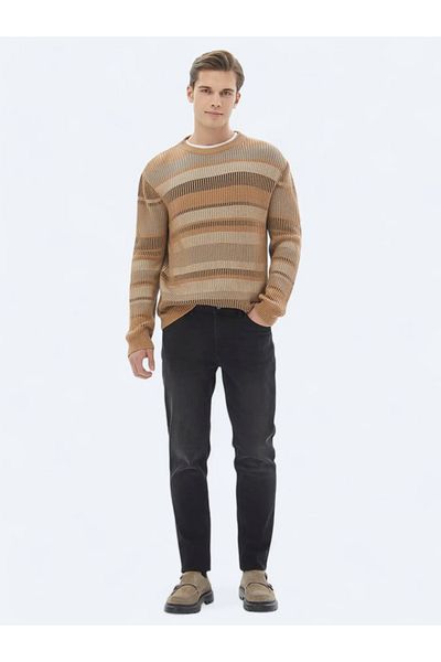 Kip Camel Hair Crew Neck Patterned Cotton Blended Sweater Sweater