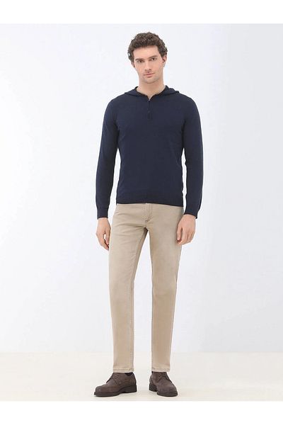 Kip Navy Blue Hooded Cotton Blend Sweater