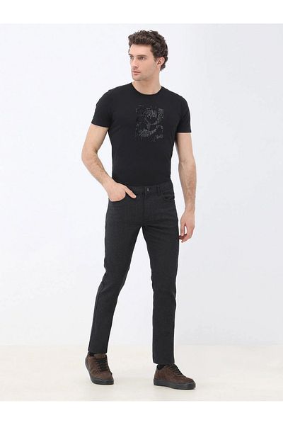 Kip Black Woven Slim Fit Casual Cotton Blend Trousers