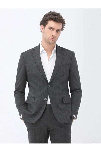 Kip Anthracite Print Regular Fit Wool Blended Suit