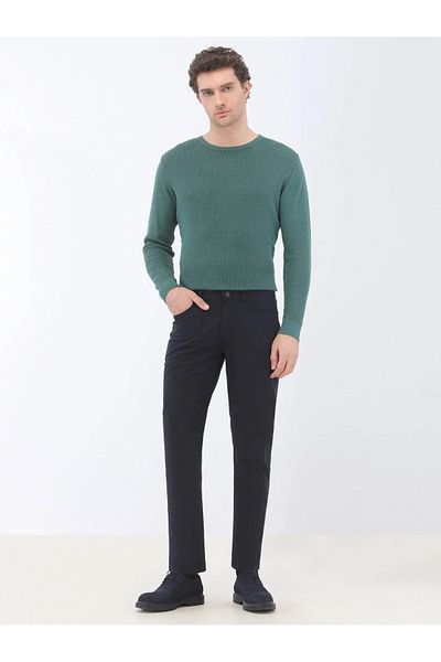 Kip Casual Slim Fit Navy Blue Cotton Blended Trousers