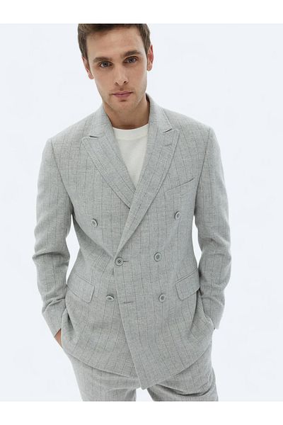 Kip Modern Fit Light Gray Striped Wool Suit