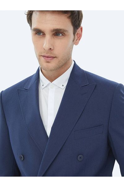 Kip Navy Blue Micro Slim Fit Suit - Comfortable Fit