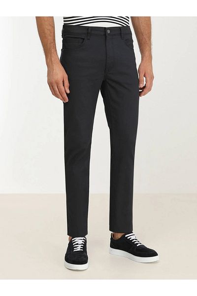 Kip Navy Blue Casual Fitted Trousers - Straight Woven, Cotton Blend