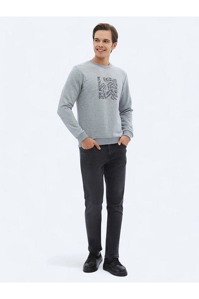 Kip Anthracite Crew Neck Printed Sweatshirt