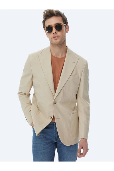 Kip Μπουφάν Modern Fit Beige ριγέ βαμβακερό μείγμα