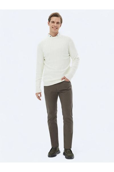 Kip Ecru Crew Neck Patterned Knitwear Sweater