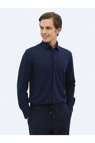 Kip Πουκάμισο με κανονική εφαρμογή Navy Blue Casual από βαμβακερό μείγμα