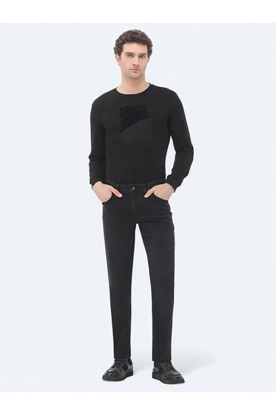Kip Black Slim Fit Denim - Cotton Blend Trousers