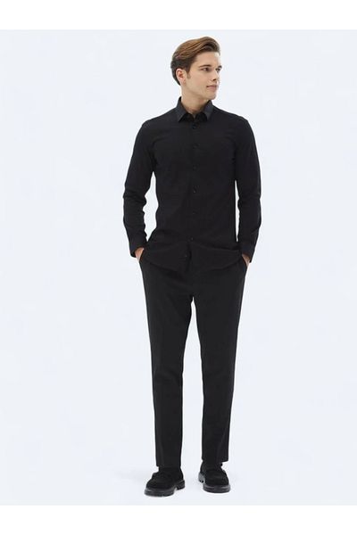 Kip Μαύρο Casual 100% βαμβακερό πουκάμισο με κανονική εφαρμογή