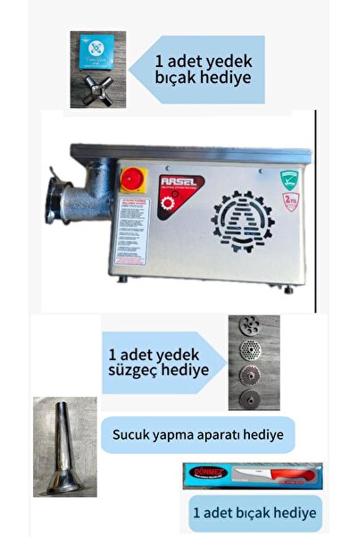 Arsel 12 No Şanzımanlı Et Kıyma Makinesi(1 YEDEK BIÇAK, 1 YEDEK SÜZGEÇ,SUCUK APARATI,ET BIÇAĞI HEDİYE)