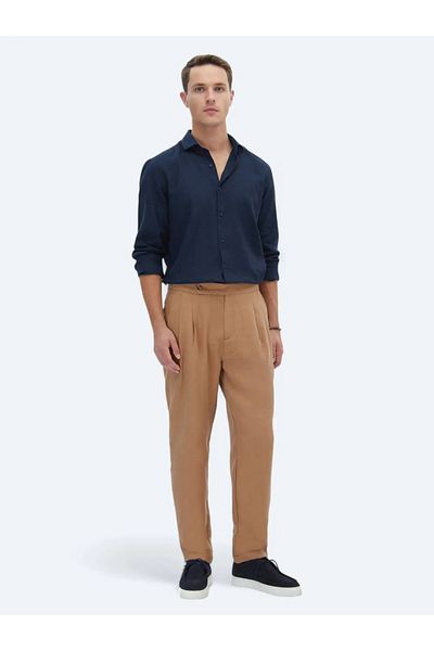 Kip Light Brown Woven Carrot Fit Casual Trousers