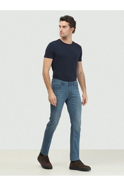 Kip Indigo Slim Fit Denim Cotton Blended Trousers