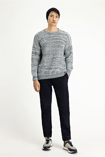 Kiğılı Bisiklet Yaka Oversize Desenli Pamuklu Triko Kazak