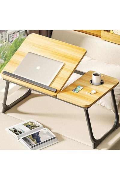 Viyogo Masa pliabila pentru laptop cu suport pentru pahar, reglabila pe inaltime 5 pozitii, natur