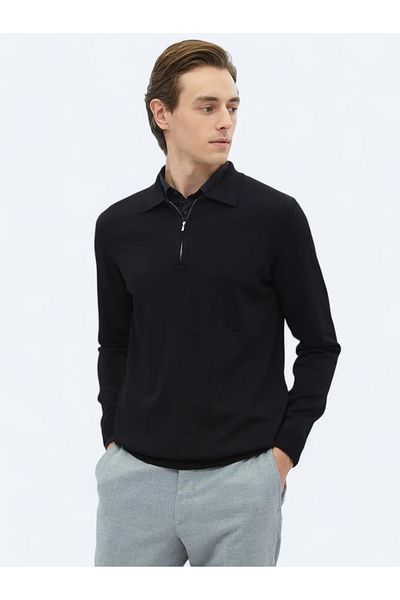 Kip Pulover tricotat simplu cu gât polo negru