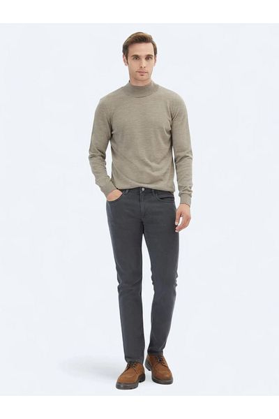 Kip Anthracite Woven Slim Fit Casual Cotton Blended Trousers