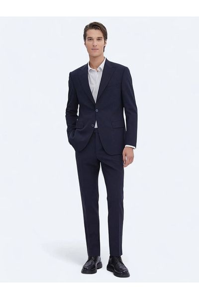 Kip Navy Blue Micro Regular Fit Eco-Friendly Wool Blended Suit