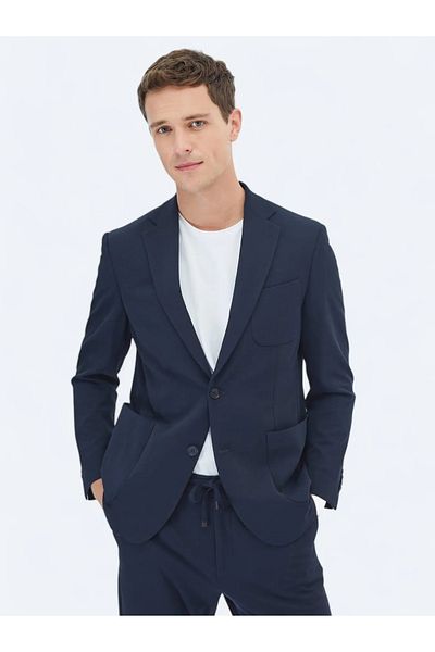Kip Navy Blue Plain Modern Fit Knitted Suit