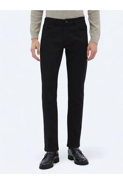 Kip Black Woven Slim Fit Casual Cotton Blend Trousers