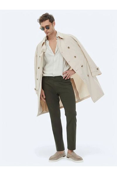 Kip Khaki Straight Woven Regular Fit Casual Cotton Blended Pants