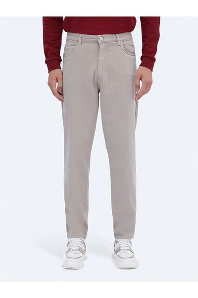 Kip Beige Woven Carrot Fit Casual Cotton Blended Pants