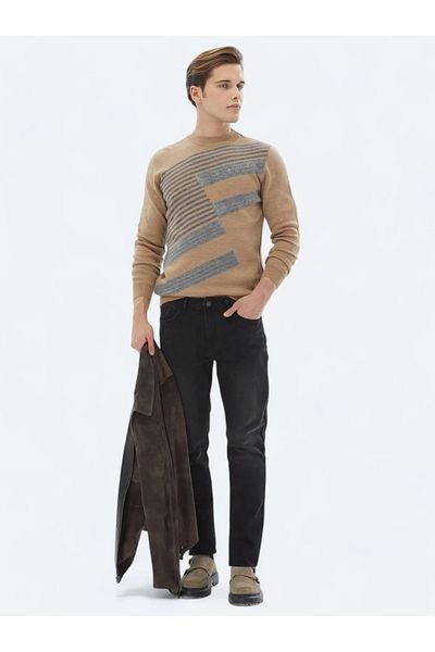 Kip Camel Hair Crew Neck Patterned Wool Blended Knitwear Sweater