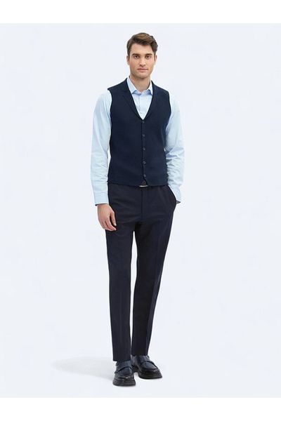 Kip Navy Blue Knitwear Plain Vest