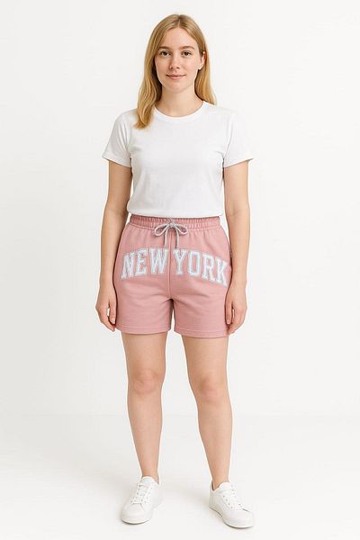 enmodaiçgiyim Γυναικείο σορτς Salmon Pink New York με στάμπα