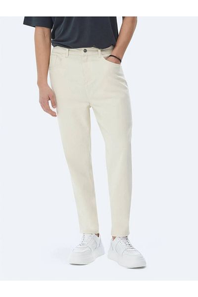 Kip Light Beige Carrot Fit Casual Cotton Trousers