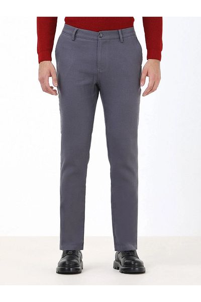 Kip Anthracite Woven Slim Fit Casual Cotton Blended Trousers