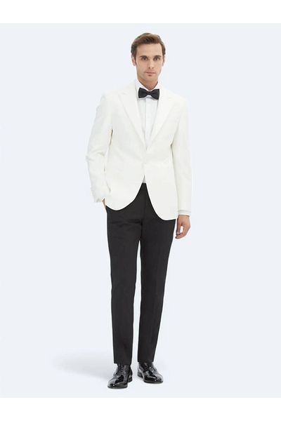 Kip Ecru Slim Fit Double Breasted Collar Tuxedo Suit