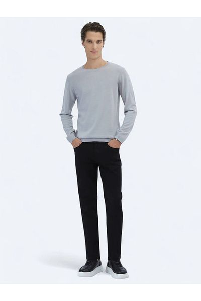 Kip Lilac Crew Neck Plain Knit Wool Blended Sweater