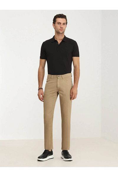 Kip Camel Hair Woven Slim Fit Casual Cotton Blend Trousers