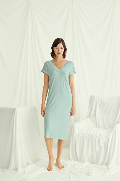 MONAMİSE Cămașă de noapte cu mânecă scurtă cu guler din dantelă