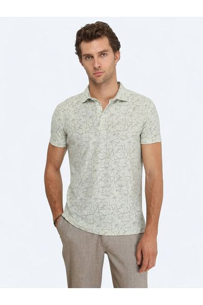 Kip Μπλουζάκι Nile Green Printed Polo Neck Cotton Blended T-shirt
