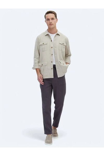Kip Beige Regular Fit Woven Overshirt