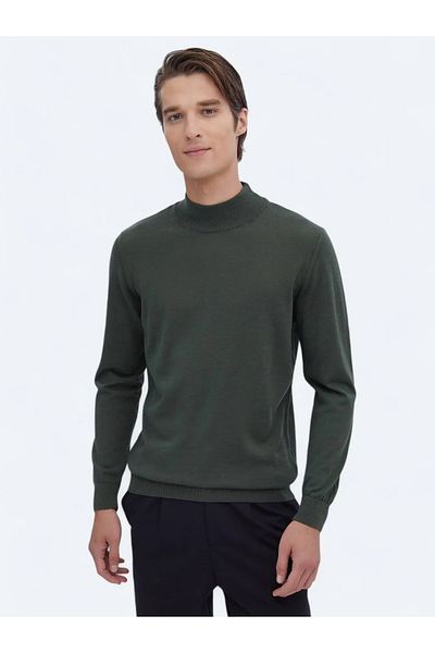Kip Green Half Turtleneck Plain Knit Wool Blended Sweater Sweater