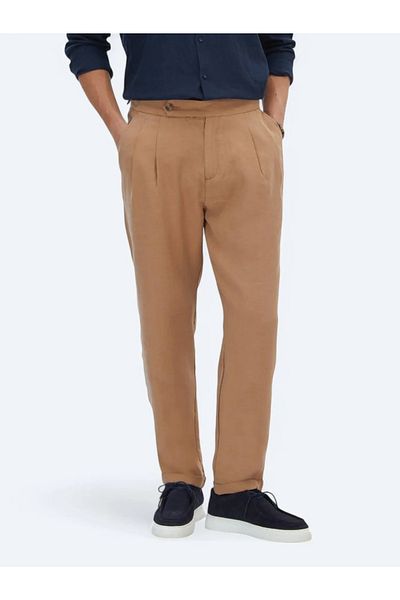 Kip Light Brown Woven Carrot Fit Casual Trousers
