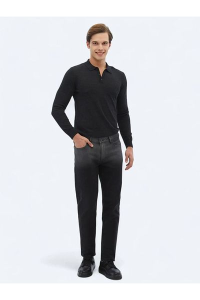Kip Black Slim Fit Eco-Friendly Denim Cotton Blend Pants
