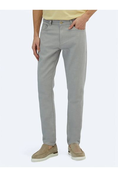 Kip Gray Woven Regular Fit Casual Cotton Blended Trousers